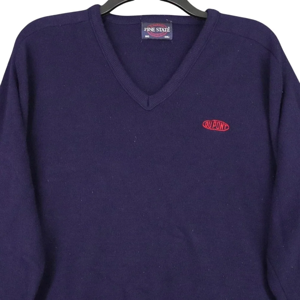 Vintage 90s DuPont V-Neck Sweater Mens 3XL Purple Knit Pine State Corporate Work